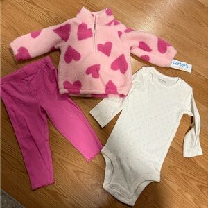 Carter's Pink Heart Fleece Jacket with White Dot Onesie and Hot Pink Leggings…54